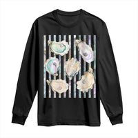 Striped Glitter Oyster Shell Long Sleeve Shirt Coastal Summer Ocean Gift