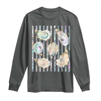 Striped Glitter Oyster Shell Long Sleeve Shirt Coastal Summer Ocean Gift