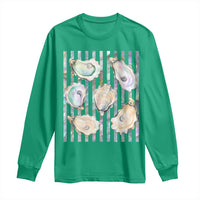 Striped Glitter Oyster Shell Long Sleeve Shirt Coastal Summer Ocean Gift
