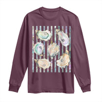 Striped Glitter Oyster Shell Long Sleeve Shirt Coastal Summer Ocean Gift