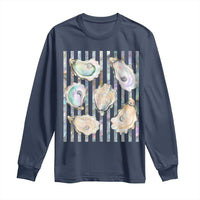 Striped Glitter Oyster Shell Long Sleeve Shirt Coastal Summer Ocean Gift