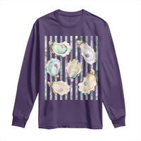 Striped Glitter Oyster Shell Long Sleeve Shirt Coastal Summer Ocean Gift