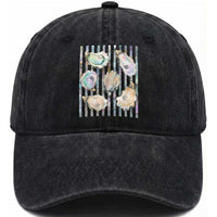 Striped Glitter Oyster Shell Washed Cotton Baseball Cap Coastal Summer Ocean Gift