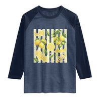 Striped Summer Lemon Raglan Shirt Citrus Fruit Lover Gift