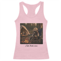 Funny Camping Raccoon Racerback Tank Top I Live Here Now Outdoor Lover