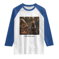 Funny Camping Raccoon Raglan Shirt I Live Here Now Outdoor Lover