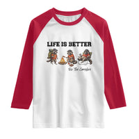 Funny Camping Raccoon Raglan Shirt Life Is Better By The Campfire