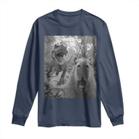 Funny Capybara Selfie With Dinosaur Meme Long Sleeve Shirt Animal Humor Gift - Wonder Print Shop