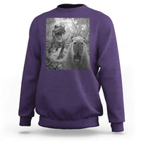 Funny Capybara Selfie With Dinosaur Meme Sweatshirt Animal Humor Gift - Wonder Print Shop
