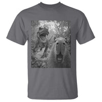 Funny Capybara Selfie With Dinosaur Meme T Shirt Animal Humor Gift - Wonder Print Shop