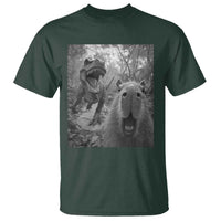 Funny Capybara Selfie With Dinosaur Meme T Shirt Animal Humor Gift - Wonder Print Shop