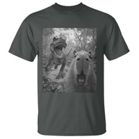Funny Capybara Selfie With Dinosaur Meme T Shirt Animal Humor Gift - Wonder Print Shop