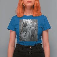 Funny Capybara Selfie With Dinosaur Meme T Shirt For Women Animal Humor Gift - Wonder Print Shop