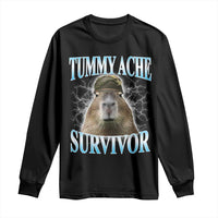 Tummy Ache Survivor Long Sleeve Shirt Funny Capybara Meme For Animal Lover - Wonder Print Shop