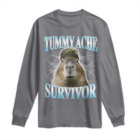 Tummy Ache Survivor Long Sleeve Shirt Funny Capybara Meme For Animal Lover - Wonder Print Shop