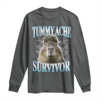 Tummy Ache Survivor Long Sleeve Shirt Funny Capybara Meme For Animal Lover - Wonder Print Shop