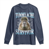 Tummy Ache Survivor Long Sleeve Shirt Funny Capybara Meme For Animal Lover - Wonder Print Shop