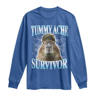 Tummy Ache Survivor Long Sleeve Shirt Funny Capybara Meme For Animal Lover - Wonder Print Shop