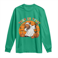 Funny Capybara Halloween Long Sleeve Shirt Trick Or Treat Cute Cappy Boo Ghost - Wonder Print Shop