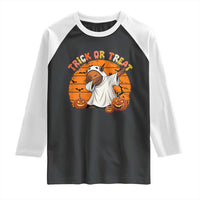 Funny Capybara Halloween Raglan Shirt Trick Or Treat Cute Cappy Boo Ghost - Wonder Print Shop