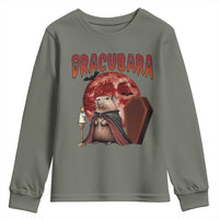Halloween Capybara Youth Sweatshirt Funny Dracubara In Dracula Outfit - Wonder Print Shop