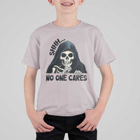 Funny Skeleton Humor T Shirt For Kid Shhh No One Cares - Wonder Print Shop