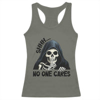 Funny Skeleton Humor Racerback Tank Top Shhh No One Cares - Wonder Print Shop