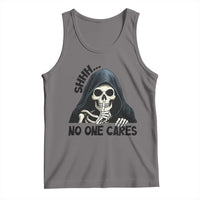Funny Skeleton Humor Tank Top Shhh No One Cares - Wonder Print Shop