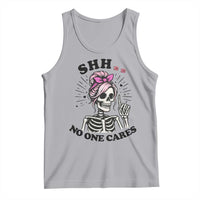 Funny Skeleton Sarcastic Tank Top Shhh No One Cares - Wonder Print Shop