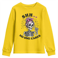 Funny Skeleton Sarcastic Youth Sweatshirt Shhh No One Cares - Wonder Print Shop