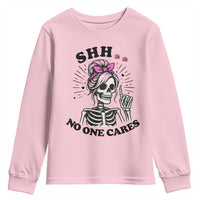 Funny Skeleton Sarcastic Youth Sweatshirt Shhh No One Cares - Wonder Print Shop
