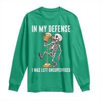 Funny Skeleton Beer Long Sleeve Shirt In My Defence I Was Left Unsupervised - Wonder Print Shop
