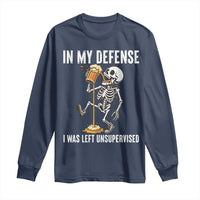 Funny Skeleton Beer Long Sleeve Shirt In My Defence I Was Left Unsupervised - Wonder Print Shop