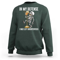 Funny Skeleton Beer Sweatshirt In My Defence I Was Left Unsupervised - Wonder Print Shop