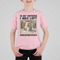 Funny Cat Humor T Shirt For Kid In My Defense I Was Left Unsupervised - Wonder Print Shop
