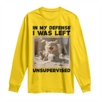 Funny Cat Humor Long Sleeve Shirt In My Defense I Was Left Unsupervised - Wonder Print Shop