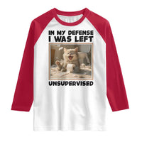 Funny Cat Humor Raglan Shirt In My Defense I Was Left Unsupervised - Wonder Print Shop