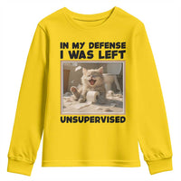 Funny Cat Humor Youth Sweatshirt In My Defense I Was Left Unsupervised - Wonder Print Shop