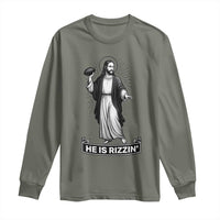Christian Football Lover Long Sleeve Shirt He Is Rizzin Funny Gift - Wonder Print Shop