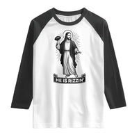 Christian Football Lover Raglan Shirt He Is Rizzin Funny Gift - Wonder Print Shop