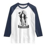 Christian Football Lover Raglan Shirt He Is Rizzin Funny Gift - Wonder Print Shop