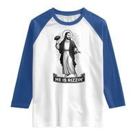 Christian Football Lover Raglan Shirt He Is Rizzin Funny Gift - Wonder Print Shop