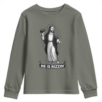 Christian Football Lover Youth Sweatshirt He Is Rizzin Funny Gift - Wonder Print Shop