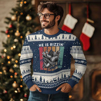 He Is Rizzin Ugly Christmas Sweater Funny Christian Football Lover Gift - Wonder Print Shop