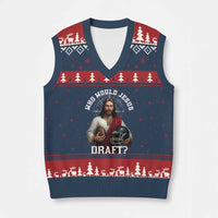 Christian Football Gift V-Neck Knit Sweater Vest Who Would Jesus Draft - Wonder Print Shop