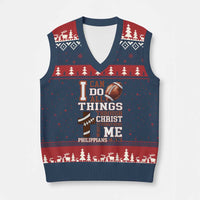 I Can Do All Things Through Christ V-Neck Knit Sweater Vest Christian Football Athlete Gift - Wonder Print Shop