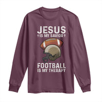Jesus Is My Savior Football Is My Therapy Long Sleeve Shirt Christian Football Lover - Wonder Print Shop