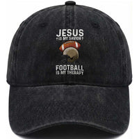 Jesus Is My Savior Football Is My Therapy Washed Cotton Baseball Cap Christian Football Lover
