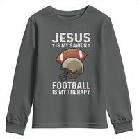 Jesus Is My Savior Football Is My Therapy Youth Sweatshirt Christian Football Lover - Wonder Print Shop