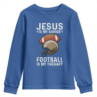 Jesus Is My Savior Football Is My Therapy Youth Sweatshirt Christian Football Lover - Wonder Print Shop